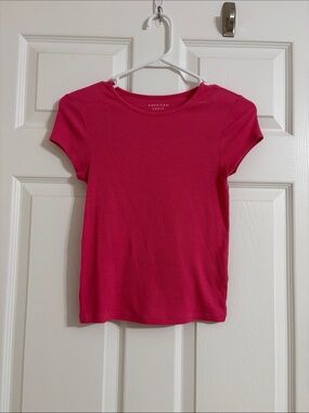 American Eagle Outfitters Women’s ' Bright Pink Ribbed Short Sleeve Tee